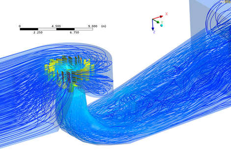 Die untersuchte Kaplanturbine mit 3D Stromlinien