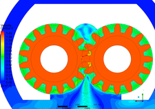 Numerische Strömungssimulation Zahnradpumpe: Fließgeschwindigkeiten